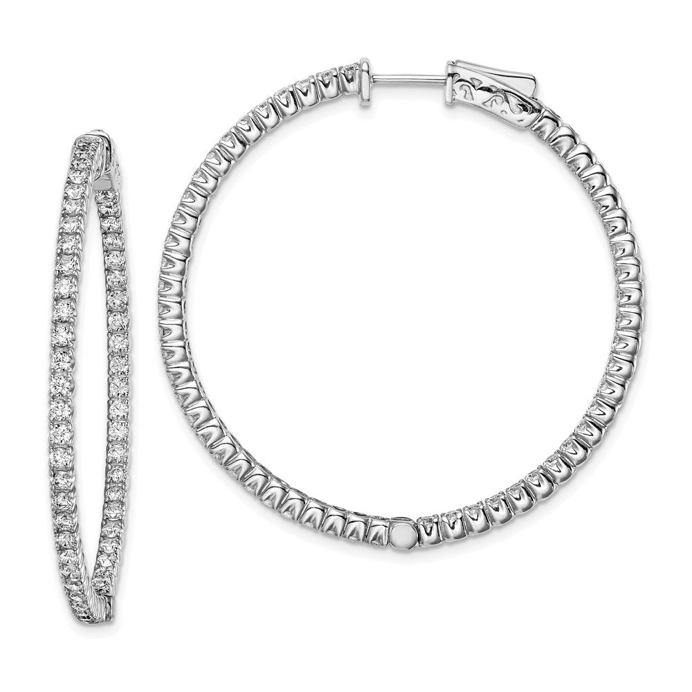 925 Sterling Silver Rhodium-plated 1.75mm CZ In and Out Hinged Hoop Earrings