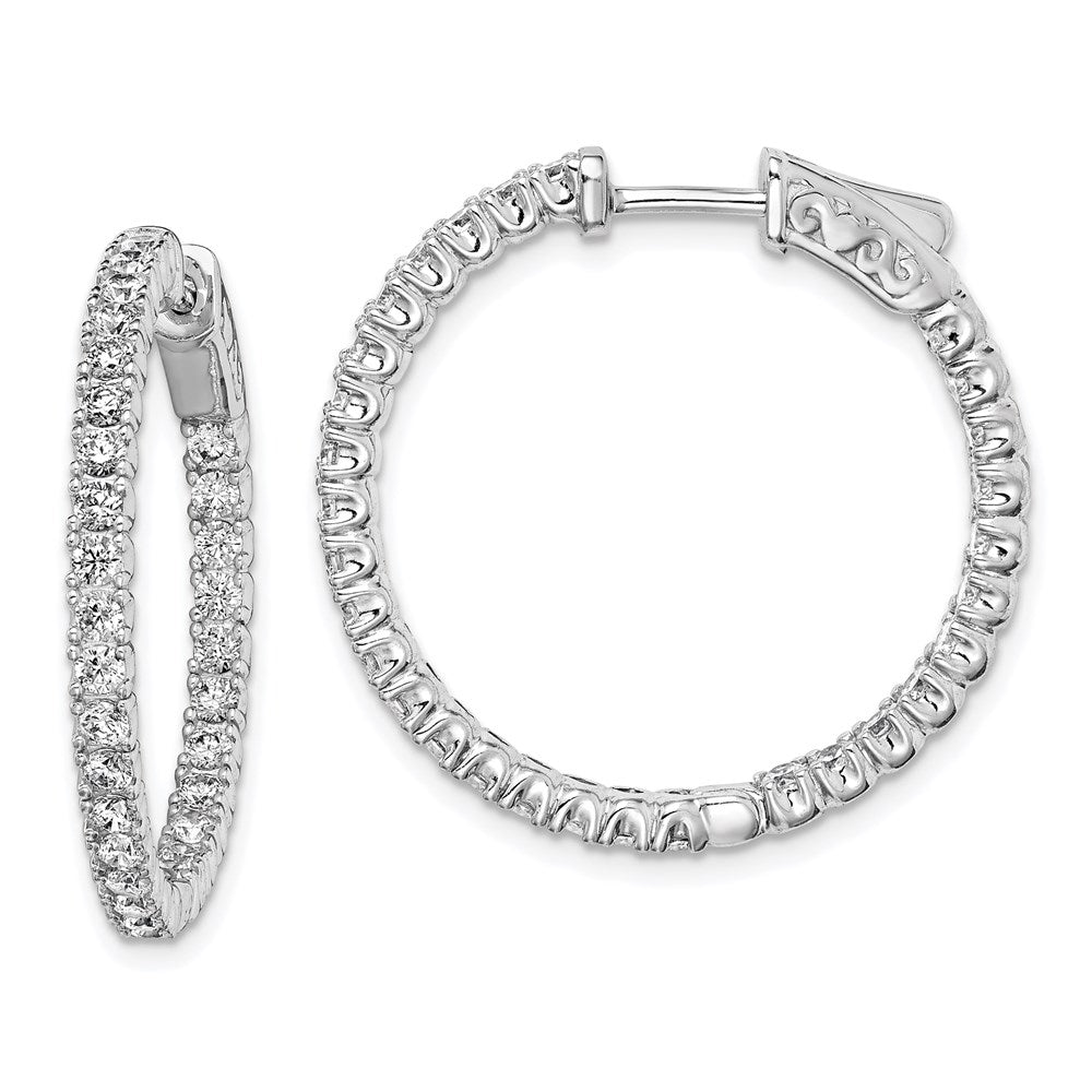 Sterling Silver Rhodium-plated 2mm CZ In and Out Hinged Hoop Earrings