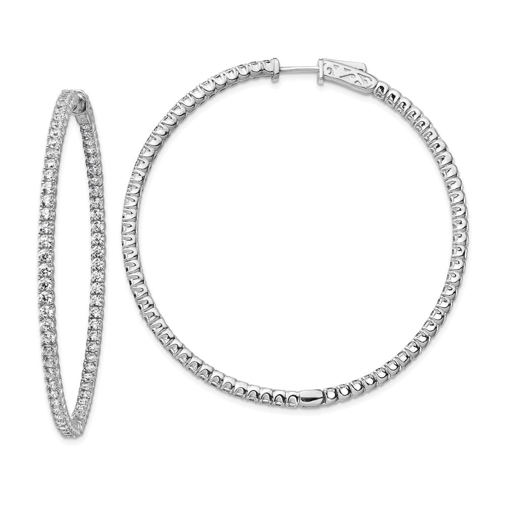 Sterling Silver Rhodium-plated 12mm CZ In and Out Hinged Hoop Earrings