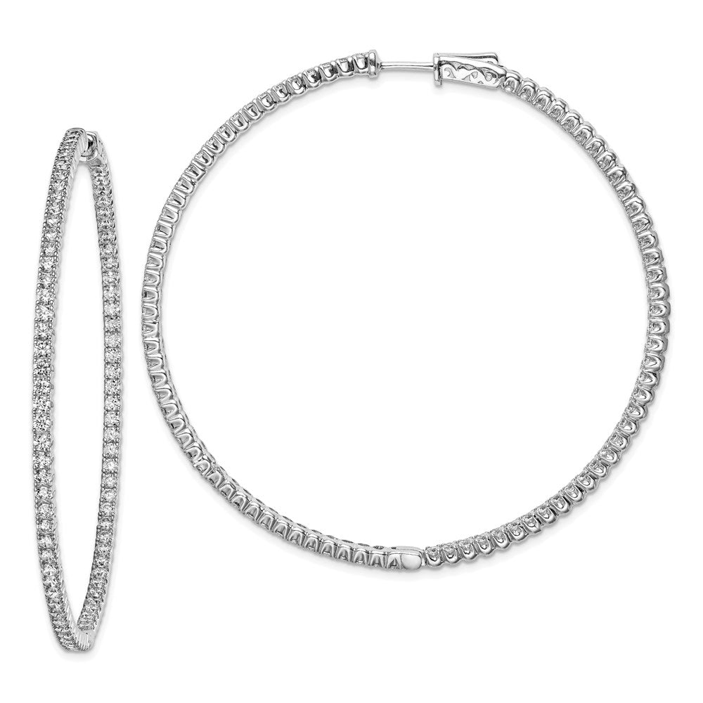 925 Sterling Silver Rhodium-plated 12mm CZ In and Out Hinged Hoop Earrings