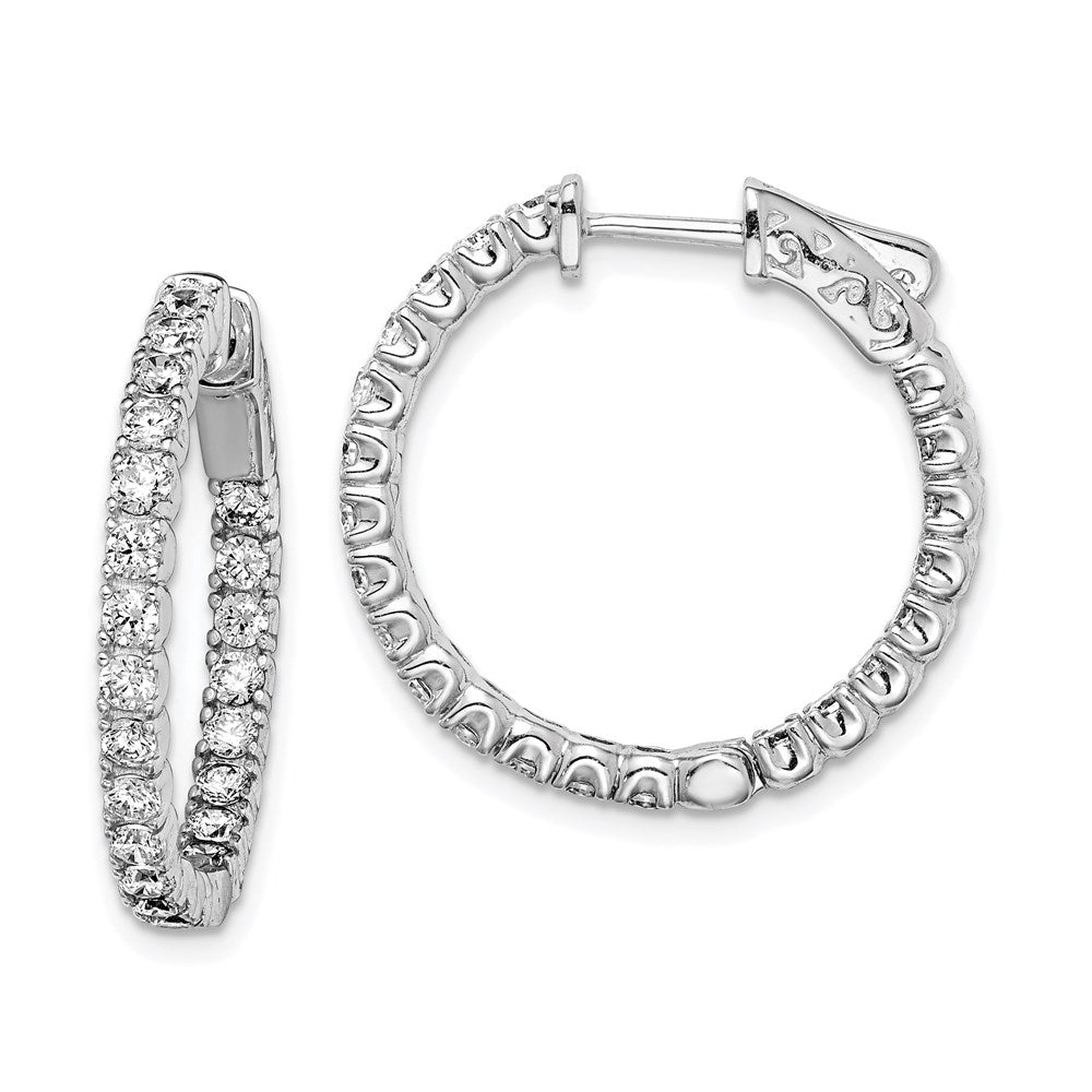 Sterling Silver Rhodium-plated 2.1mm CZ In and Out Hinged Hoop Earrings