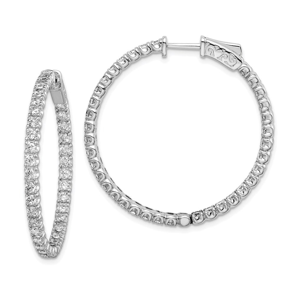 925 Sterling Silver Rhodium-plated 2.1mm CZ In and Out Hinged Hoop Earrings