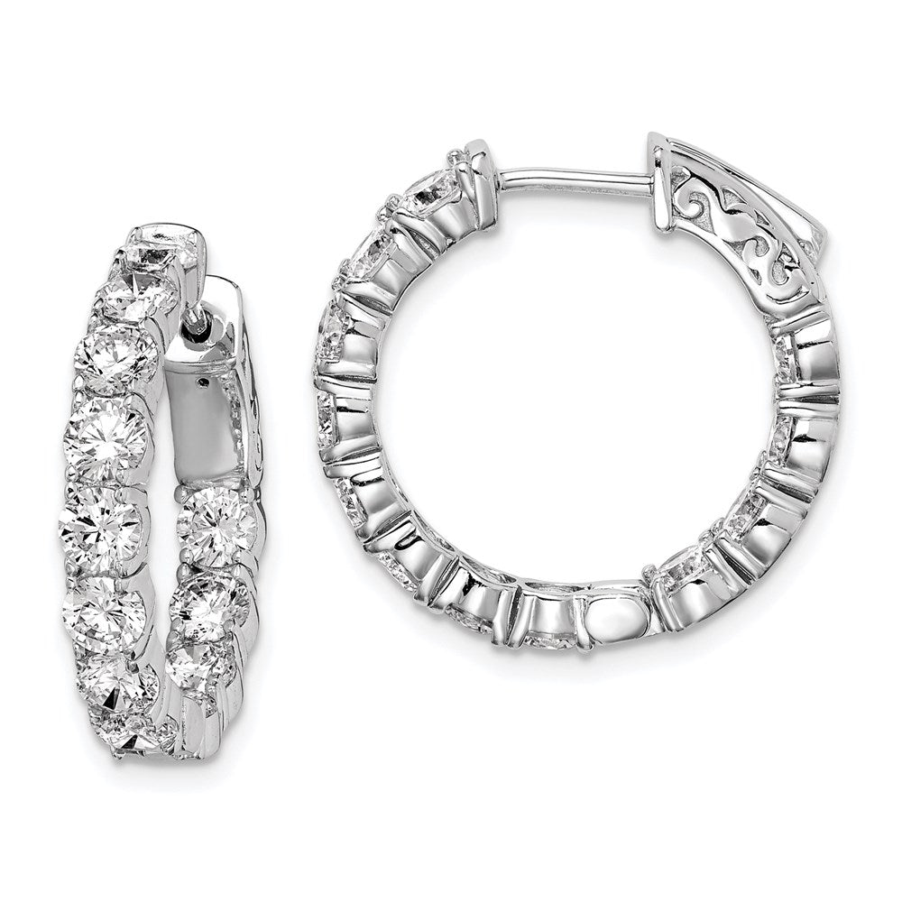 Sterling Silver Rhodium-plated 3.5mm CZ In and Out Hinged Hoop Earrings