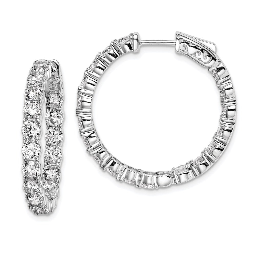 925 Sterling Silver Rhodium-plated 3.5mm CZ In and Out Hinged Hoop Earrings