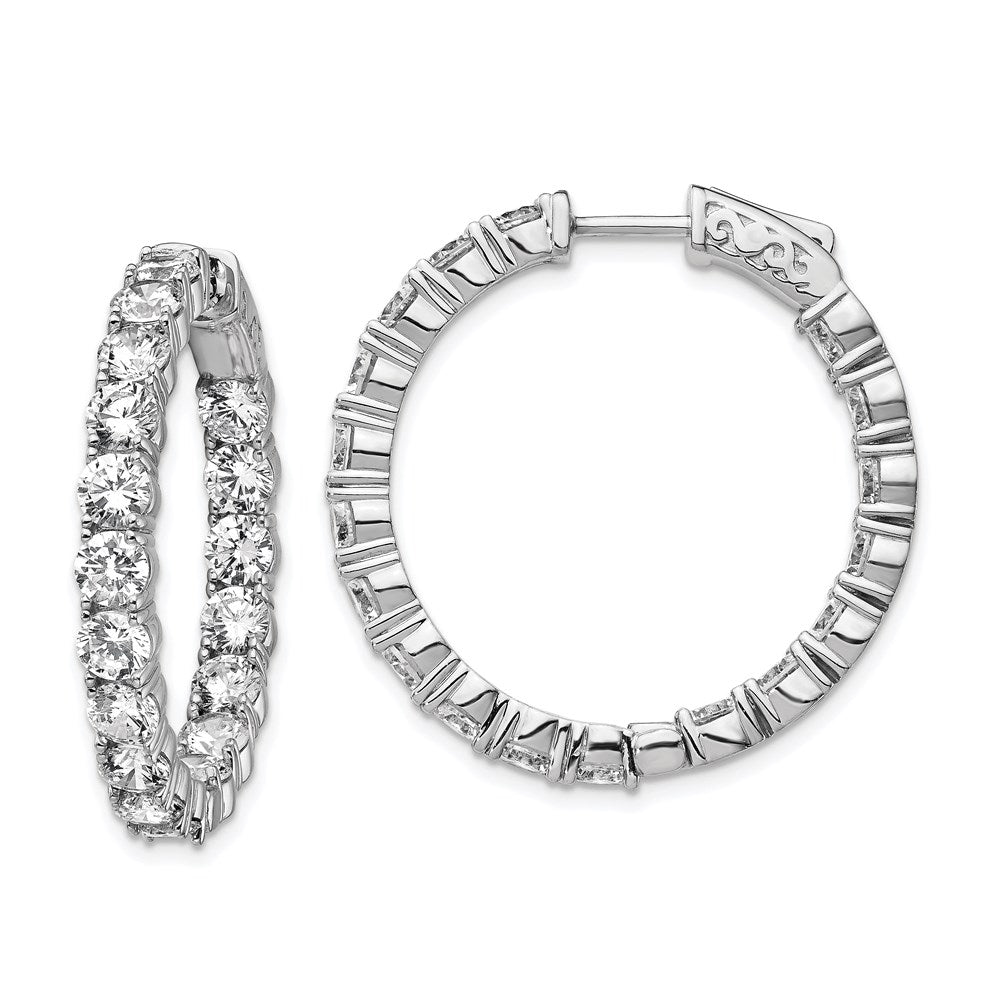 925 Sterling Silver Rhodium-plated 3.75mm CZ In and Out Hinged Hoop Earrings