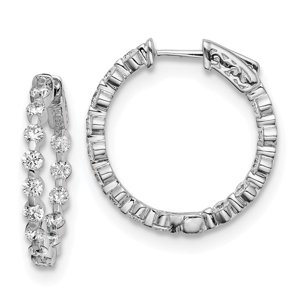 Sterling Silver Rhodium-plated 2.7mm CZ In and Out Hinged Hoop Earrings