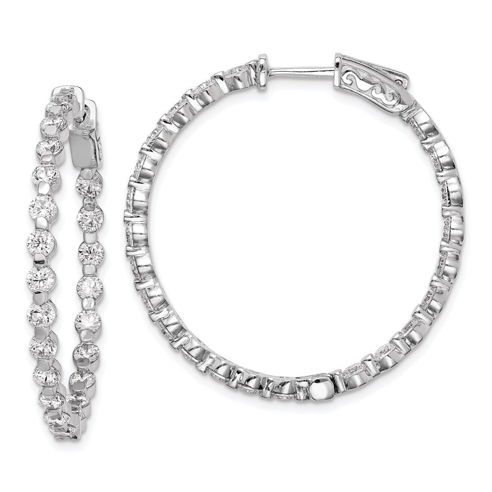 Sterling Silver Rhodium-plated 2.75mm CZ In and Out Hinged Hoop Earrings