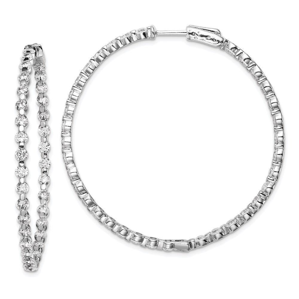 925 Sterling Silver Rhodium-plated 2.75mm CZ In and Out Hinged Hoop Earrings