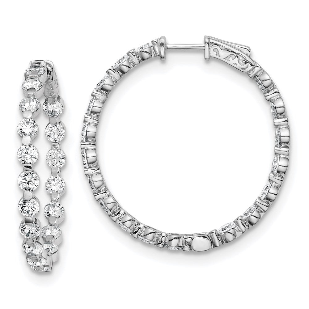 925 Sterling Silver 3.5mm CZ In and Out Hinged Hoop Earrings