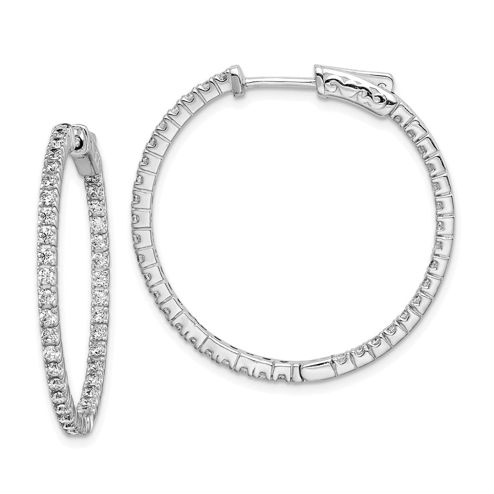 Sterling Silver Rhodium-plated 1.6mm CZ In and Out Hinged Hoop Earrings