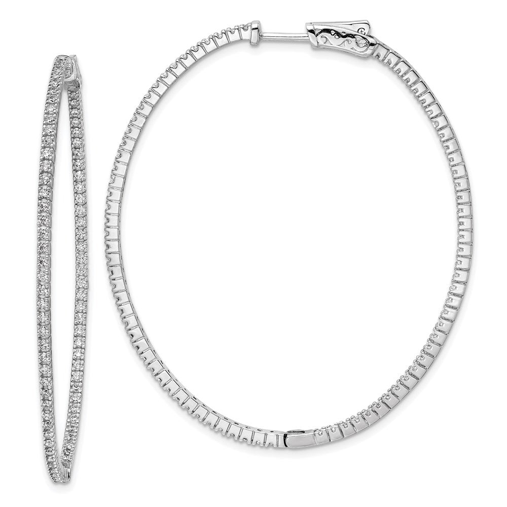 Sterling Silver Rhodium-plated 11.3mm CZ In and Out Oval Hinged Hoop Earrings