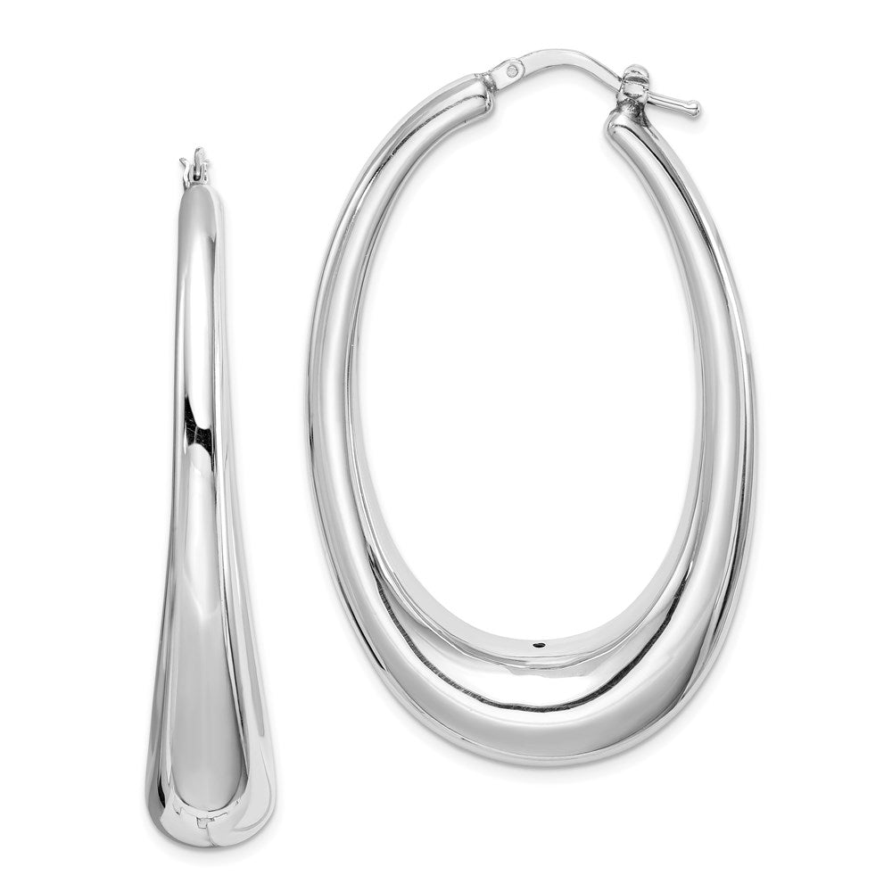 925 Sterling Silver Rhodium-plated Polished Hollow Oval Hoop Earrings