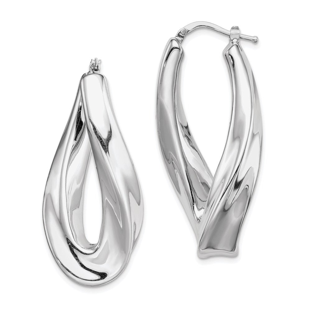 925 Sterling Silver RH-plated Polished Twisted Hollow Oval Hoop Earrings