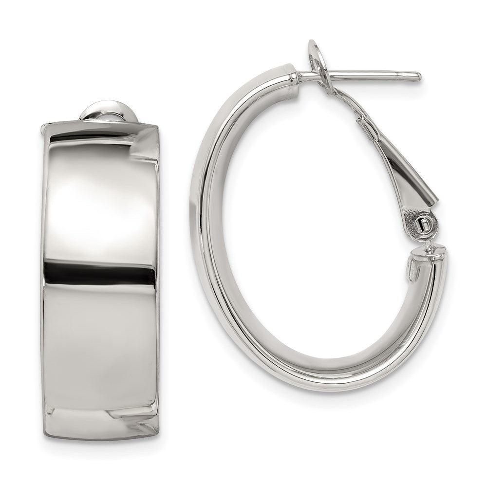 Sterling Silver Polish 10mm Omega Back Oval Hoop Earrings