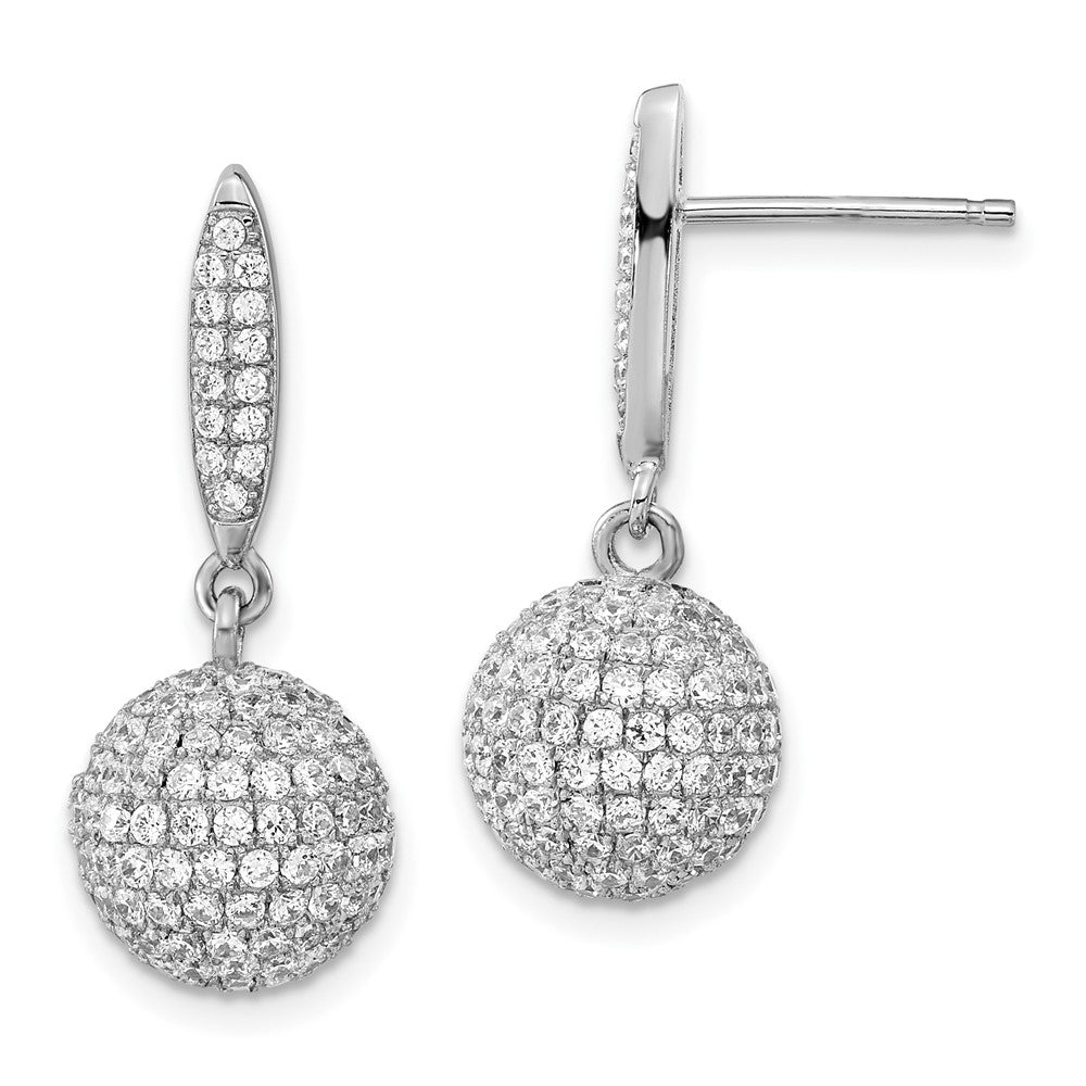 Sterling Silver Rhodium-plated Pav‚ CZ 3-D Ball Dangle Earrings