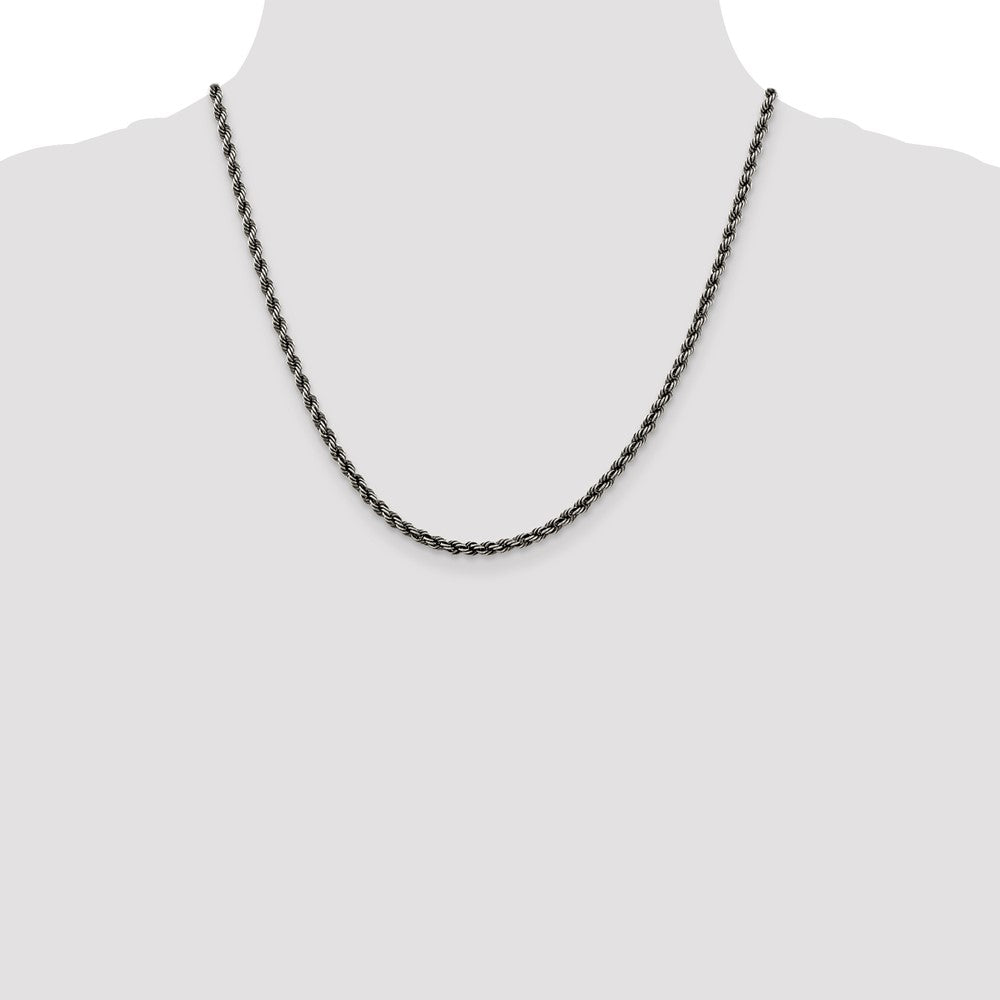 Sterling Silver Ruthenium-plated 3.4mm Rope Chain Necklace