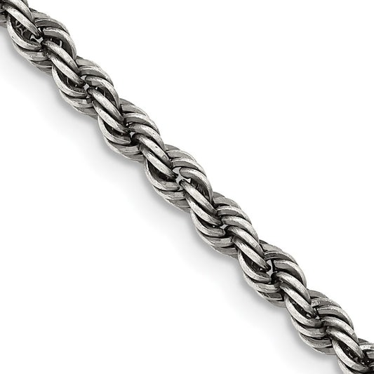 Sterling Silver Ruthenium-plated 3.4mm Rope Chain Necklace