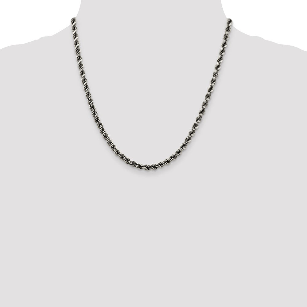 Sterling Silver Ruthenium-plated 4.5mm Rope Chain Necklace