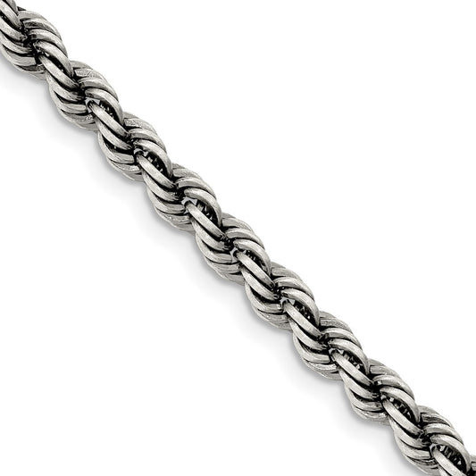 Sterling Silver Ruthenium-plated 4.5mm Rope Chain Necklace