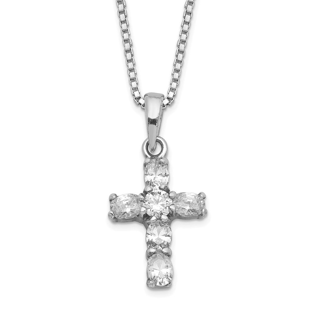 Sterling Silver Cubic Zirconia Cross Box Chain Necklace 16"
