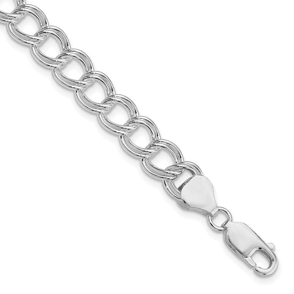 925 Sterling Rhodium-plated Solid Double Link Charm Bracelet 8 inch