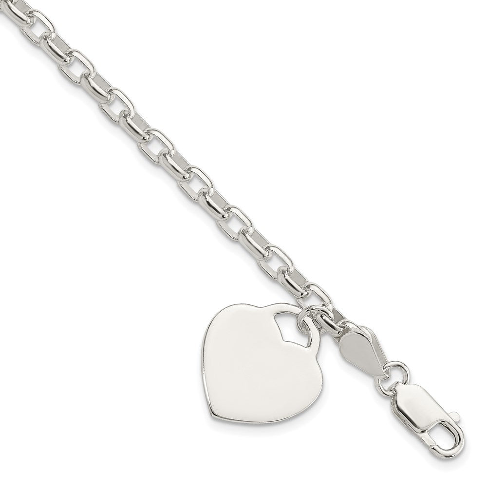 925 Sterling Silver 1.9mm Engraveable Heart Charm Bracelet 8.5 inch
