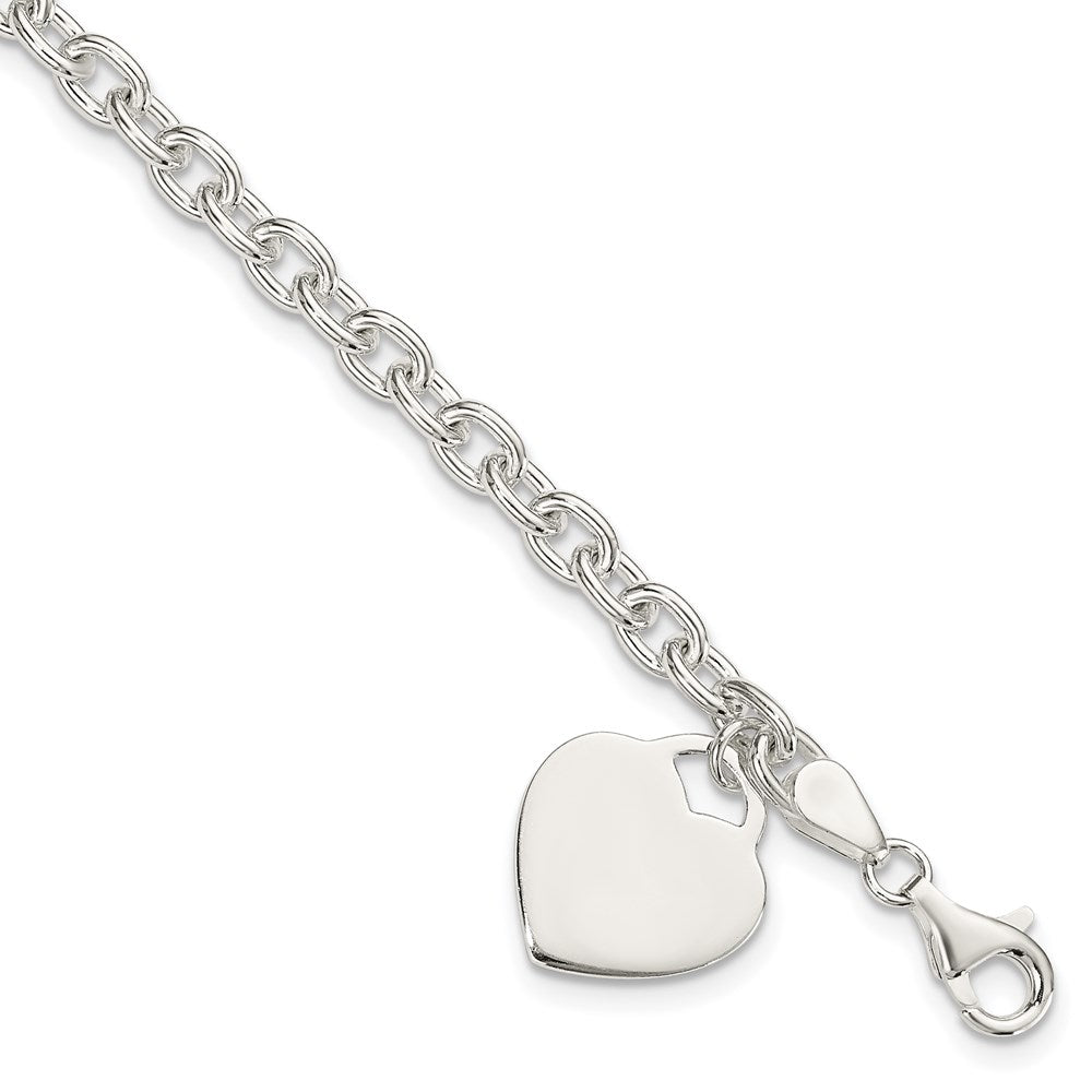 925 Sterling Silver 1.5mm Engraveable Heart Charm Bracelet 8.5 inch