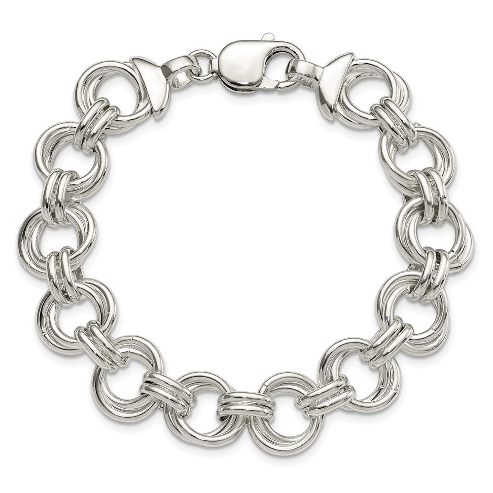 925 Sterling Silver 11.5mm Polished Fancy Link Bracelet