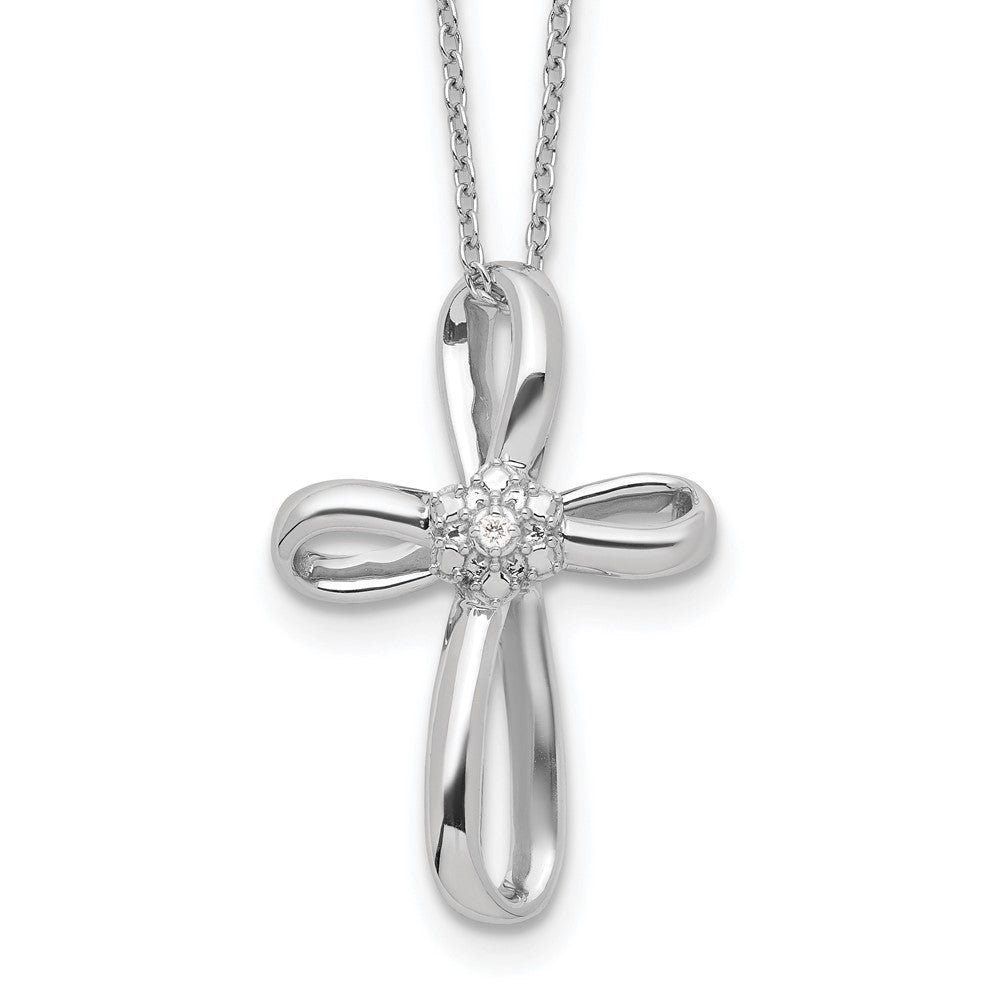 Sterling Silver Cross Diamond Necklace 18"