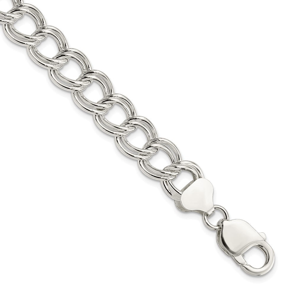 925 Sterling Silver 10.5mm Semi-Solid Double Link Charm Bracelet