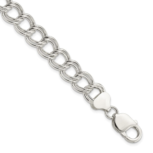 925 Sterling Silver 10.5mm Semi-Solid Double Link Charm Bracelet
