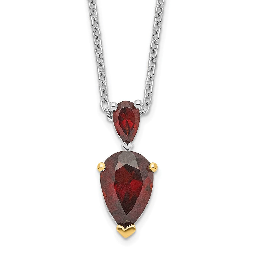 Sterling Silver 14K Gold Accent Garnet Necklace 20"