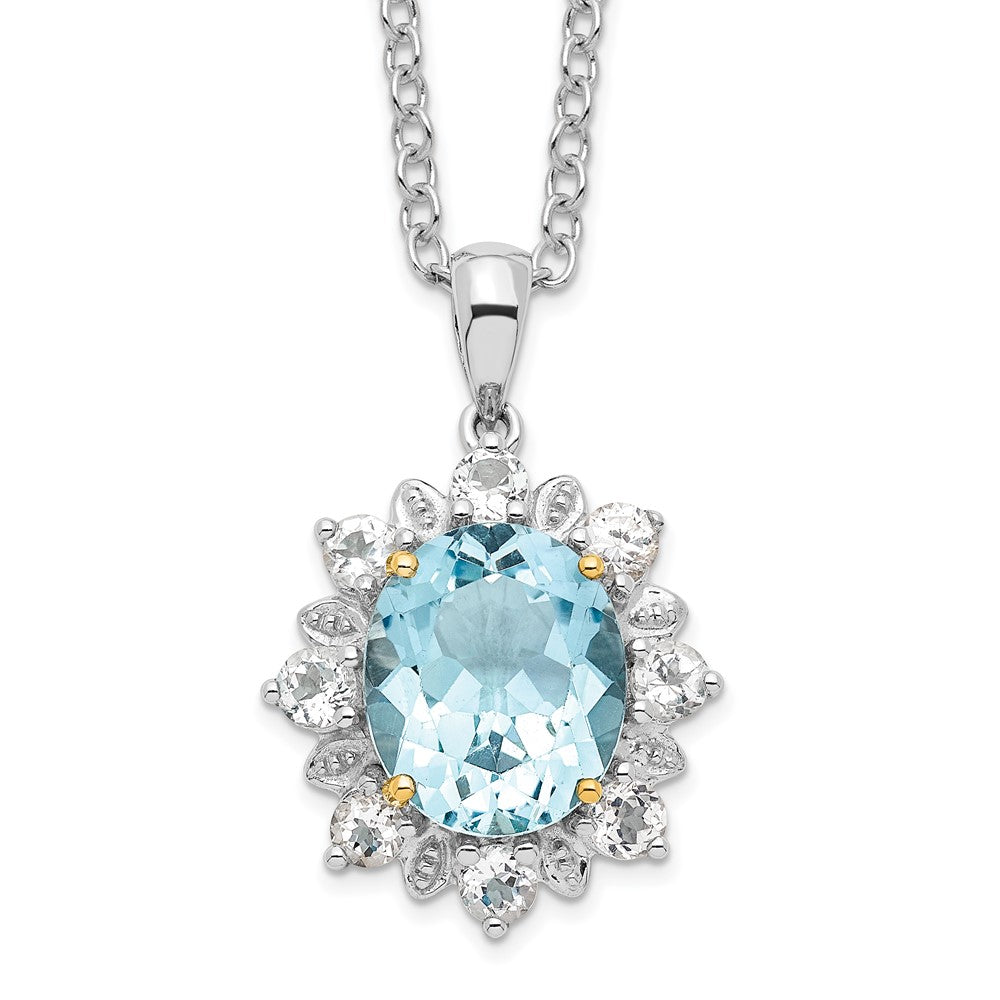 Sterling Silver 14K Gold Accent Sky Blue Topaz and White Topaz Necklace 20"