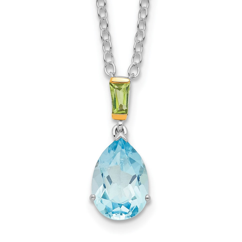 Sterling Silver with14K Accent Sky Blue Topaz and Peridot Necklace 20"