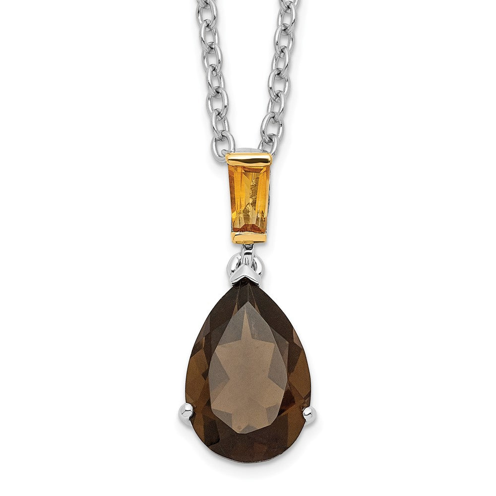 Sterling Silver 14K Gold Accent Smoky Quartz and Citrine Necklace 20"