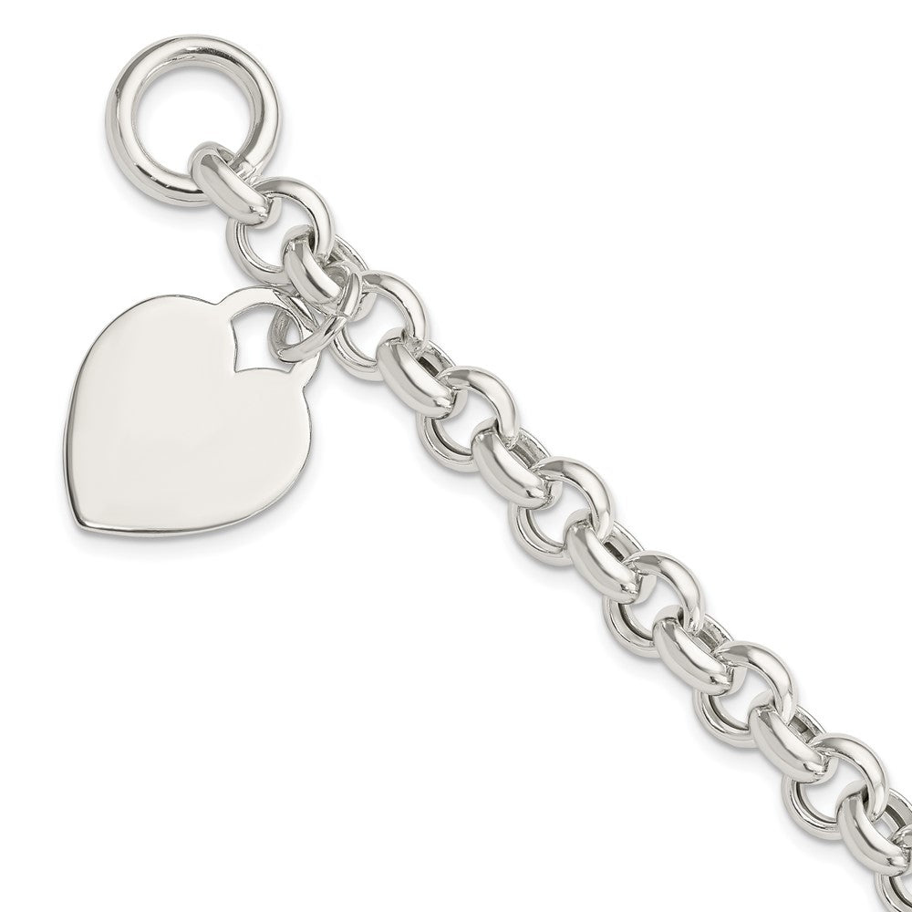 925 Sterling Silver 20mm Engraveable Heart Toggle Bracelet 7.5 inch