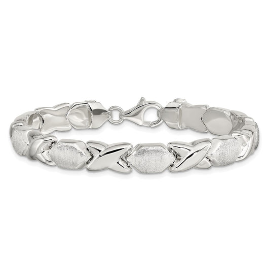 925 Sterling Silver 8mm Polished and Satin X and O Bracelet