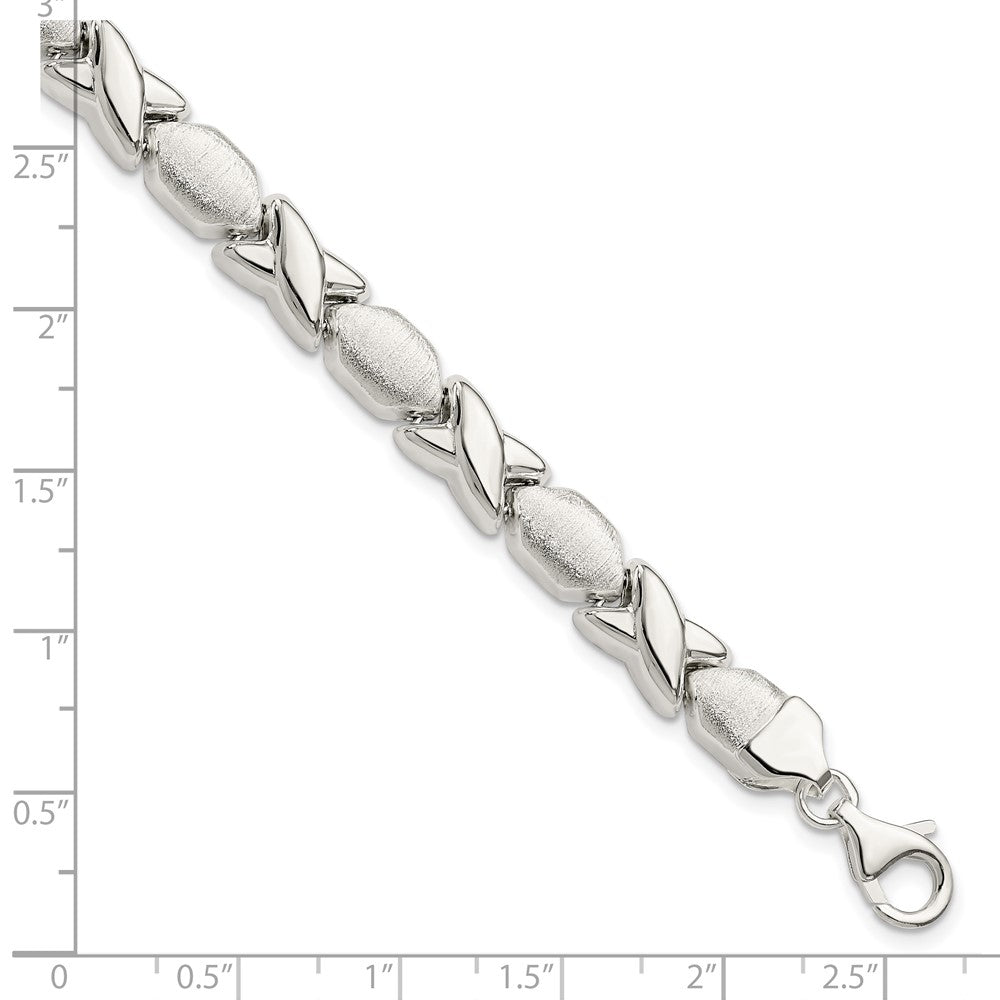 925 Sterling Silver 8mm Polished and Satin X and O Bracelet