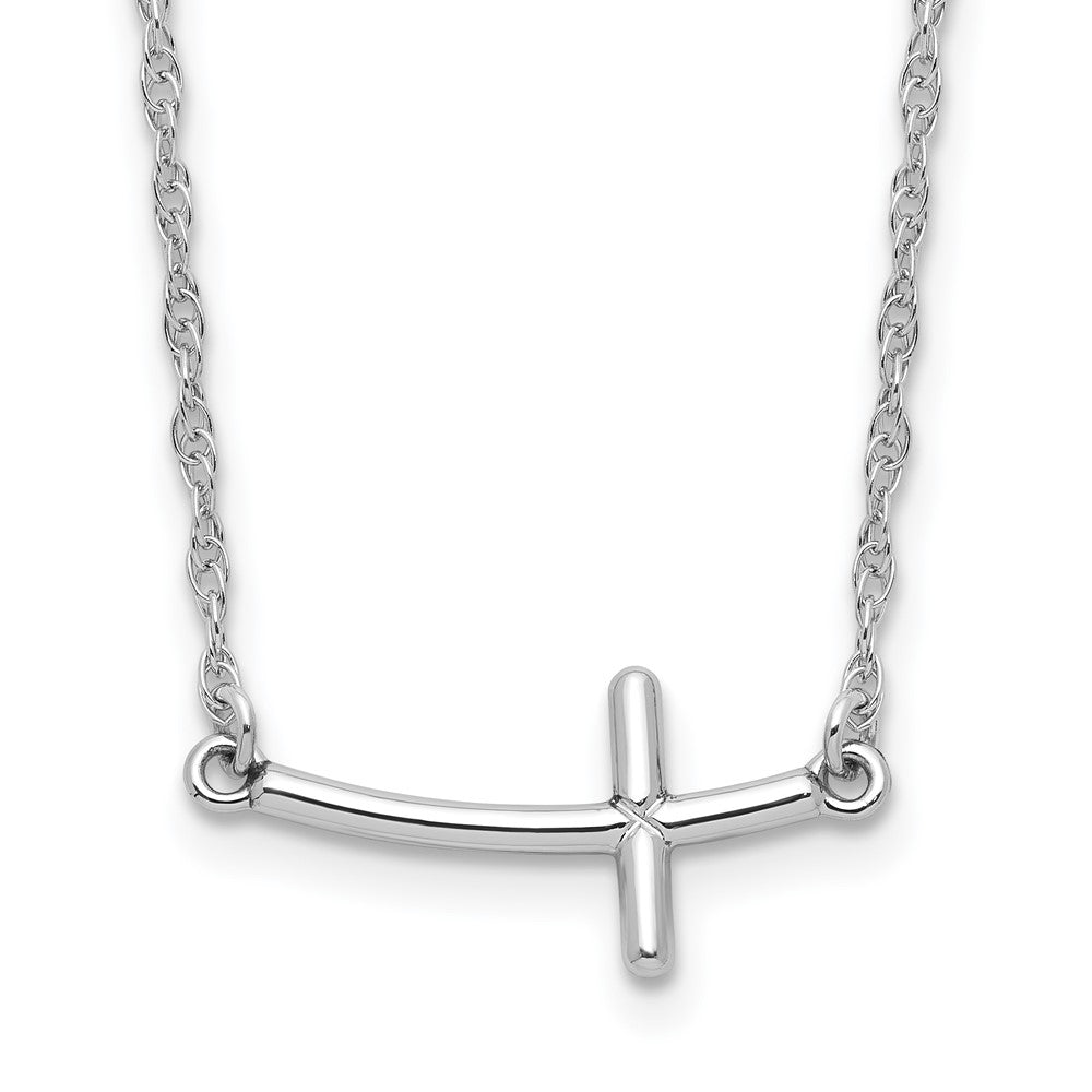 Sterling Silver Small Sideways Curved Cross Necklace 18"