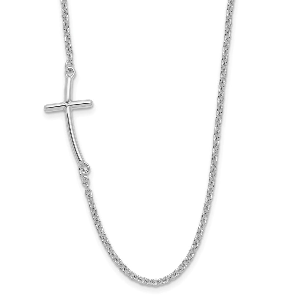 Sterling Silver Large Off-Set Sideways Curved Cross Necklace 19"