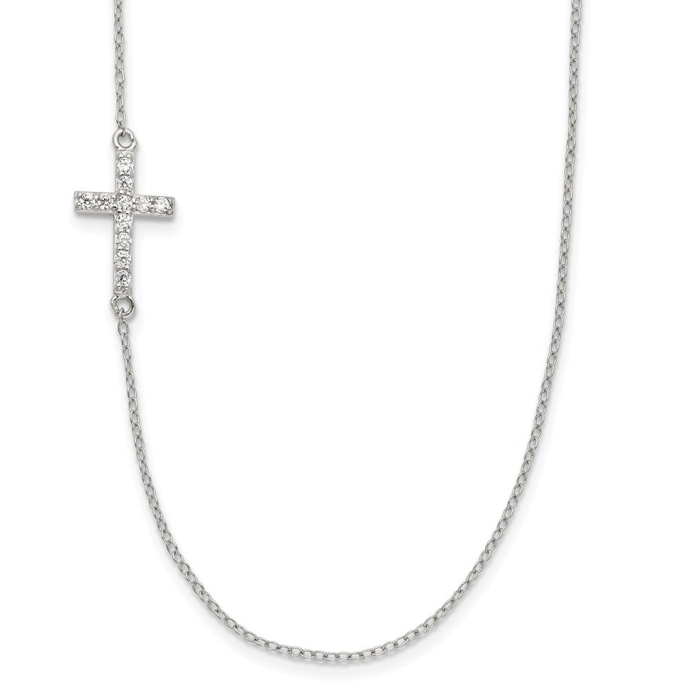 Sterling Silver Cubic Zirconia Offset Sideways Cross 16"