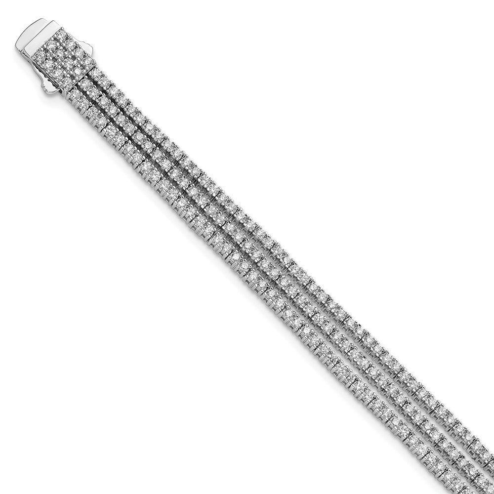 925 Sterling Silver Rhodium-plated Cubic Zirconia 3 Strand Bracelet 7 inch