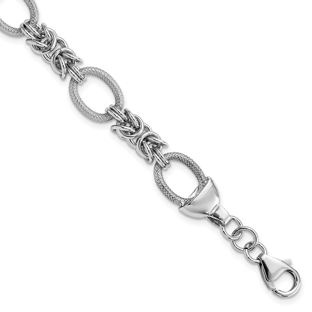 925 Sterling Silver Rhodium-plated Polished Textured Fancy Link Bracelet 7.5 inch