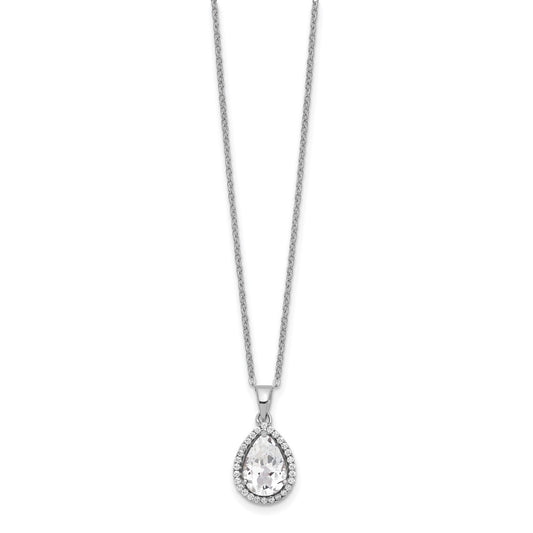 Sterling Silver Rhodium Created Gestone and CZ Pendant Necklace 18"