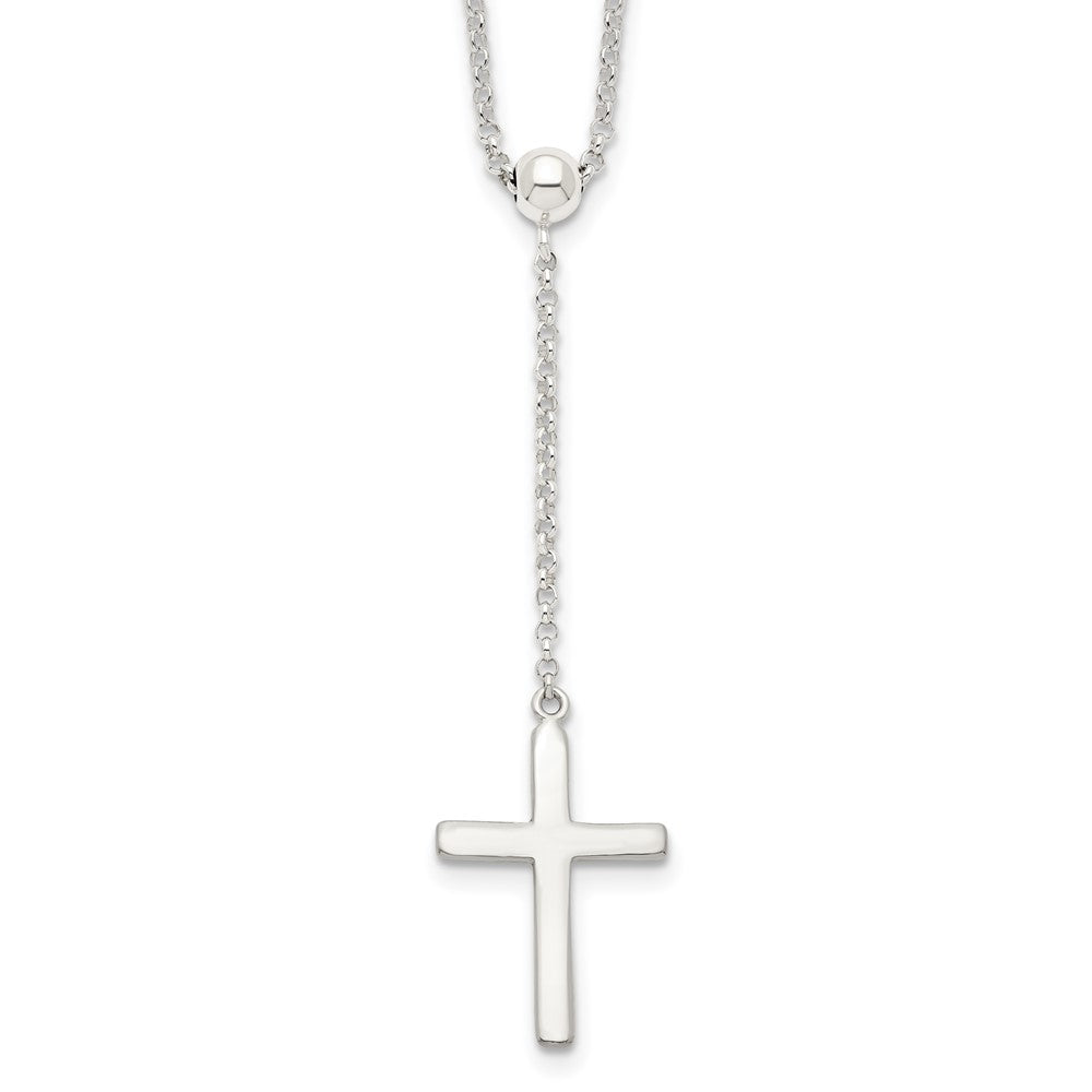 Sterling Silver Polished Cross Adjusts up to 23.5 inch Necklace 23"