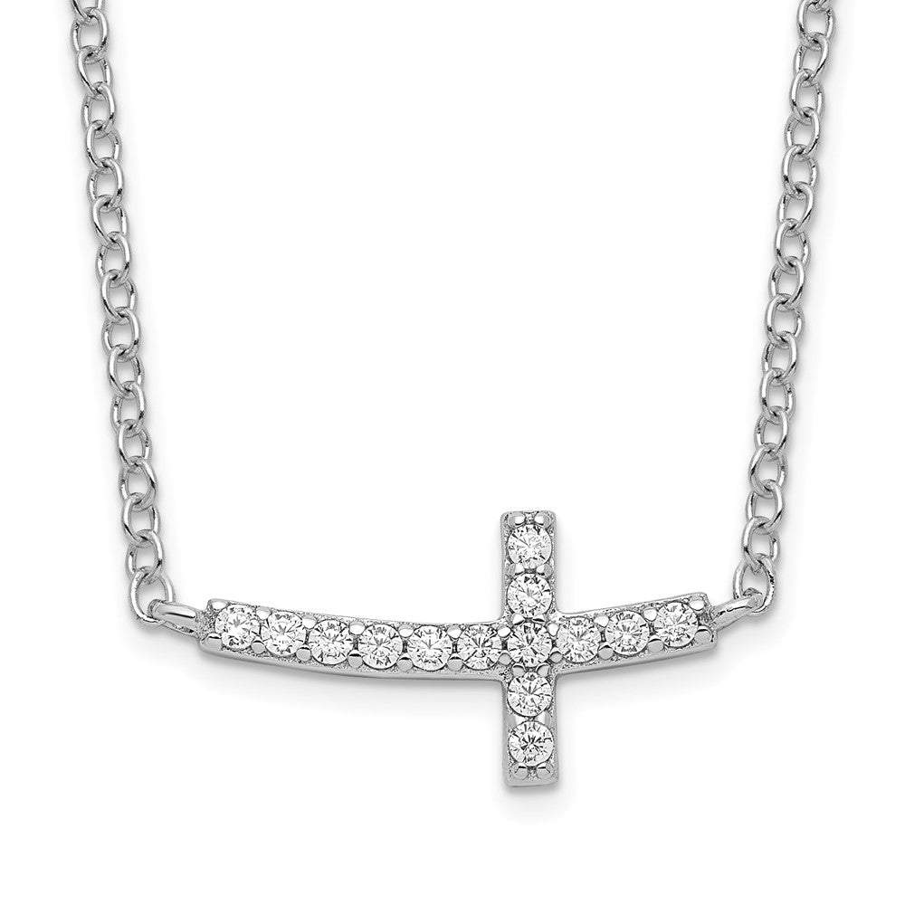 Sterling Silver Cubic Zirconia Sideways Cross Necklace 16"