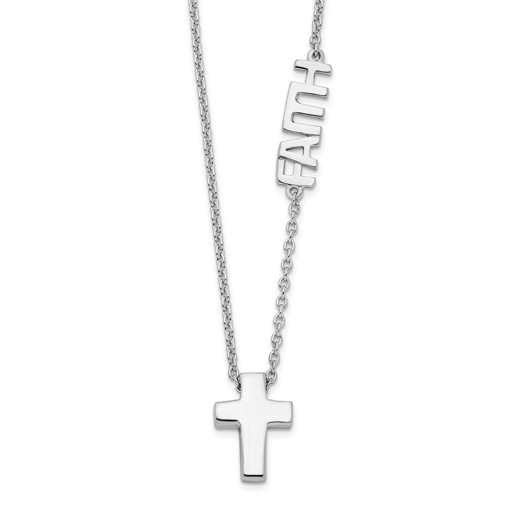 Sterling Silver FAITH Cross Necklace 18"