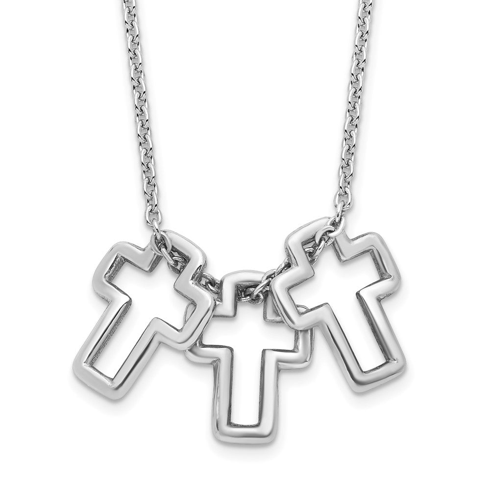 Sterling Silver 3-Cross Necklace 18"