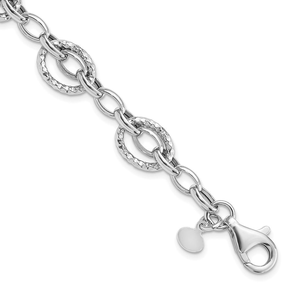 925 Sterling Silver 11.2mm Rhodium-plated Polished Hamm ered Bracelet 7.5 inch