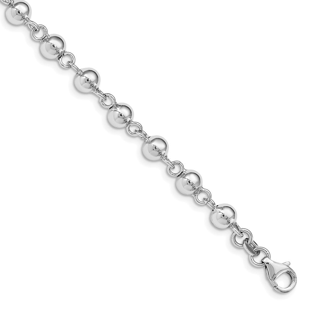 925 Sterling Silver 6mm Rhodium-plated Polished Beads Bracelet 7.5 inch